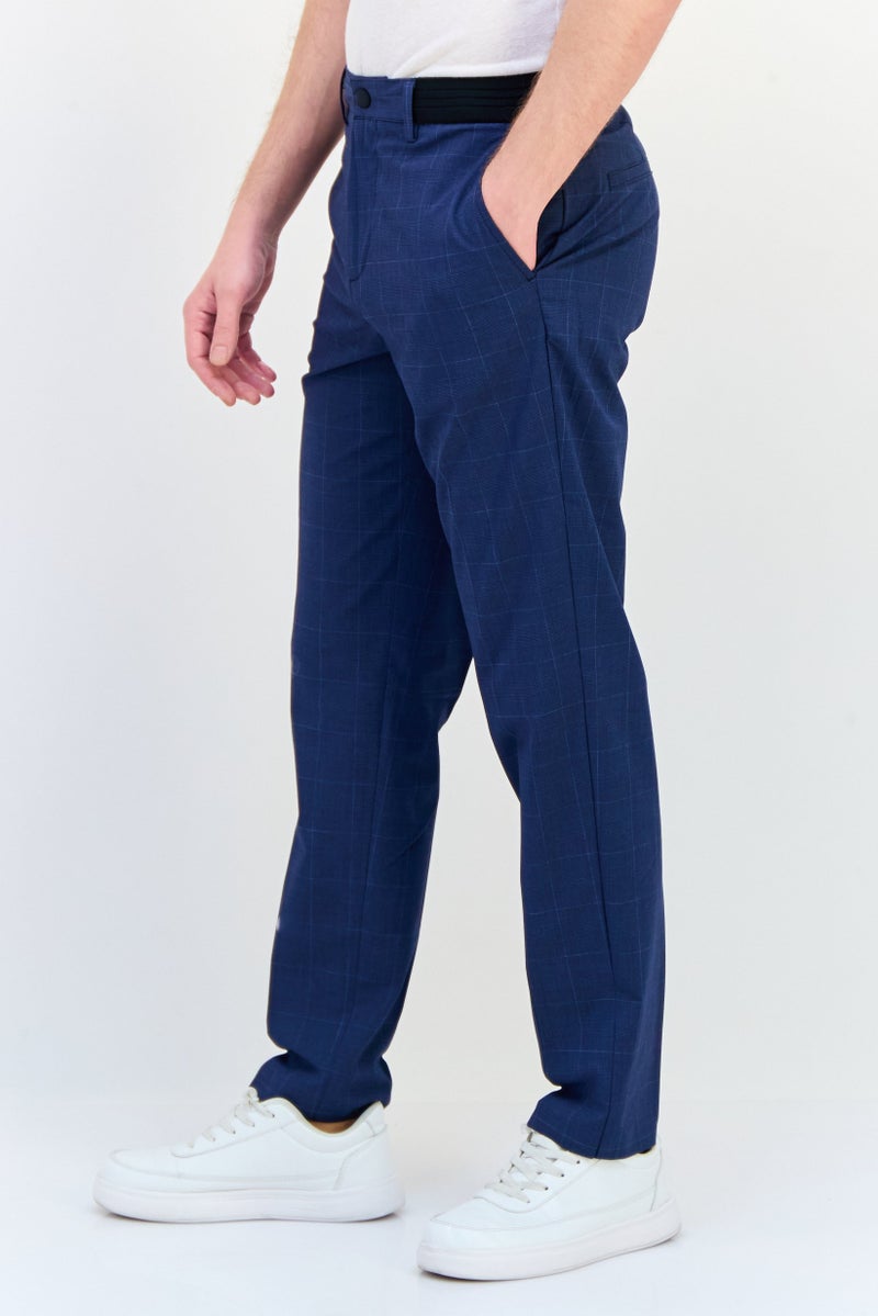 Celio سروال رجالي بقصة عادية بنمط مربعات، أزرق داكن - Image 2